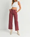 Just Black Denim New Seamed Utility Straight Leg Jeans In Burgundy In White