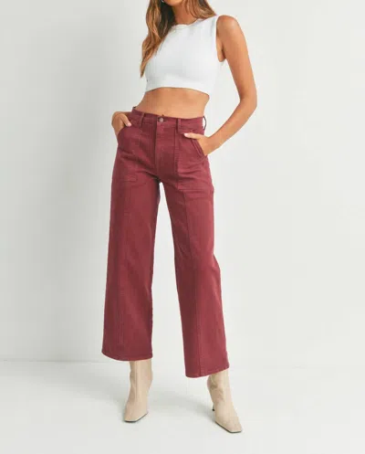Just Black Denim New Seamed Utility Straight Leg Jeans In Burgundy In White