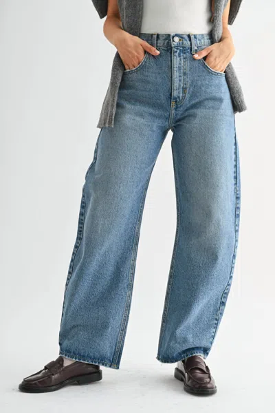 Just Black Denim Paige High Rise Barrel Jean In Medium Wash In Blue