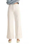 Just Black Denim Palazzo Cuffed Pant In Optic White In White