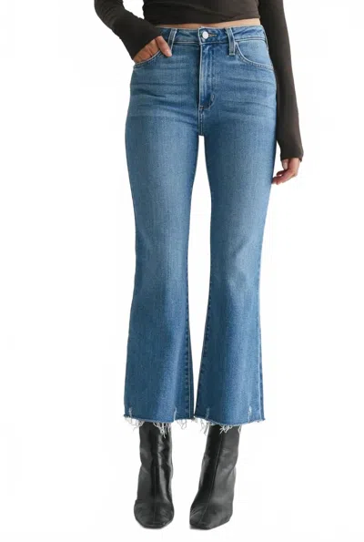 Just Black Denim Palazzo Frayed Crop Flare Jeans In Medium Denim In Blue