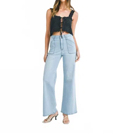Just Black Denim Patch Pocket Wide Leg Flare In Light Denim In Blue