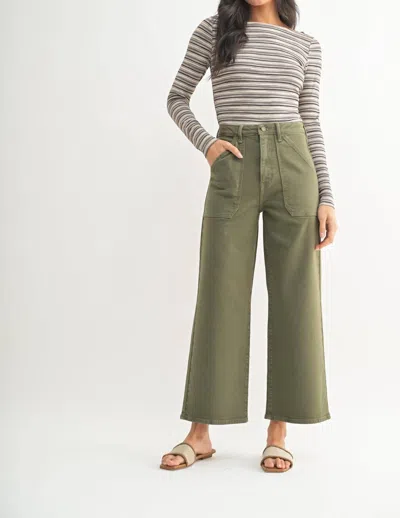 Just Black Denim Patch Pocket Wide Leg Jeans In Dusty Olive In Pink