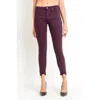 Just Black Denim Pocket Distressed Hem Skinny Stretch Jean In Maroon In Purple