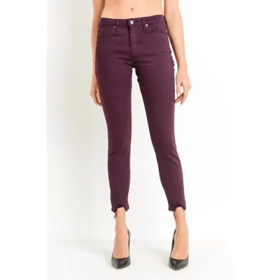 Just Black Denim Pocket Distressed Hem Skinny Stretch Jean In Maroon In Purple