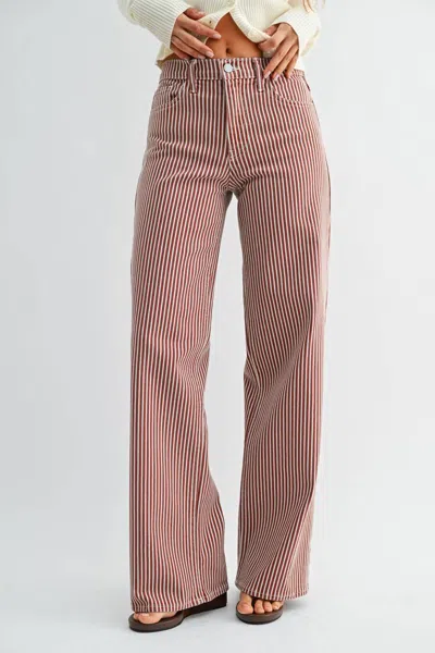 Just Black Denim Relaxed Wide Leg Jeans In Spice Brown Stripe In Red