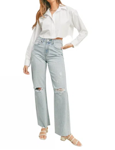 Just Black Denim Ribcage Longer Length Straight In Light Denim In Blue