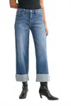 Just Black Denim Scissor Cuffed Slim Wide Leg Jean In Medium Denim In Blue