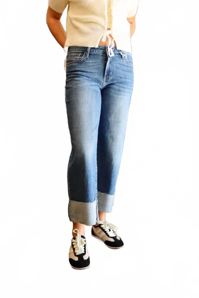 Just Black Denim Scissor Cut Cuffed Slim Wide Jeans In Medium Denim In Blue