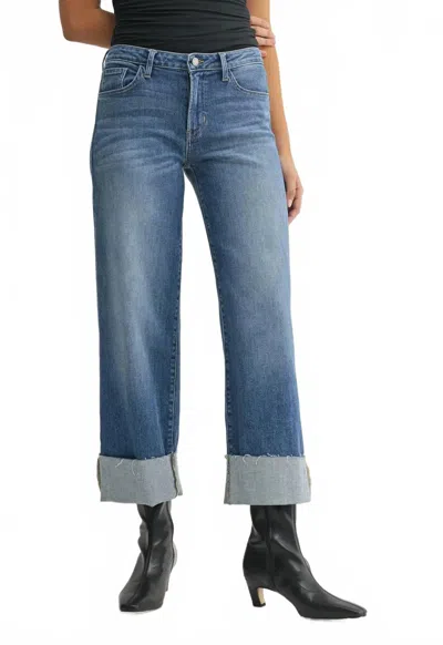 Just Black Denim Scissor Cut Cuffed Slim Wide Leg Jean In Med Wash In Multi