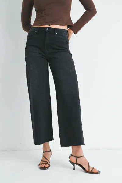 Just Black Denim Scissor Cut Cuffed Wide Leg Jeans In Washed Black
