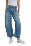 Just Black Denim Seam Barrel Leg Jeans In Medium Wash In Blue