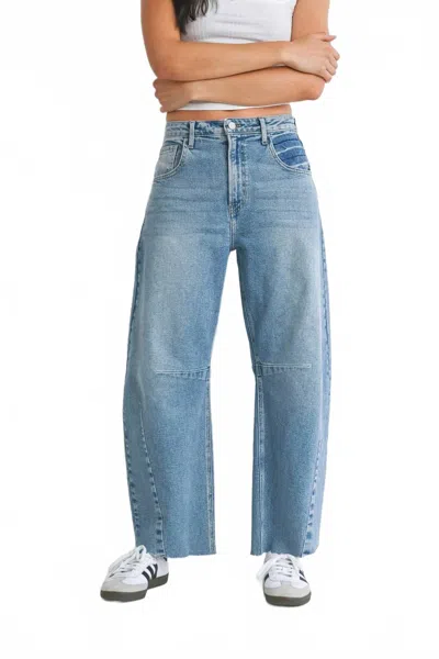 Just Black Denim Seamed Barrel Jean In Light Denim In Blue