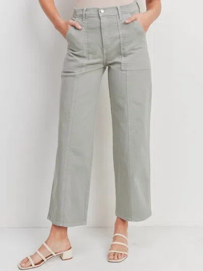 Just Black Denim Seamed Utility Straight Leg Jeans In Soft Olive In Blue
