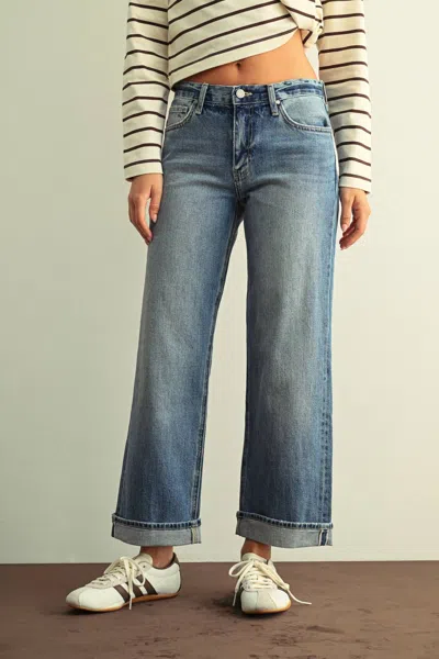 Just Black Denim Selvage Straight Jeans In Medium Denim In Blue