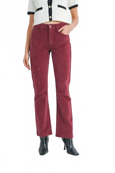Just Black Denim Slim Bootcut Corduroy Pant In Burgundy In Red