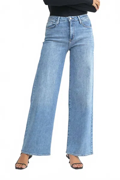 Just Black Denim Stretchy Wide Leg Jeans In Medium Denim In Blue
