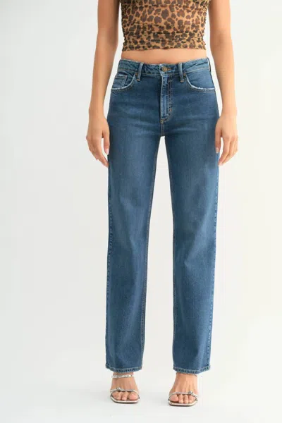Just Black Denim Super Soft 90's Longer Straight In Dark Denim In Blue