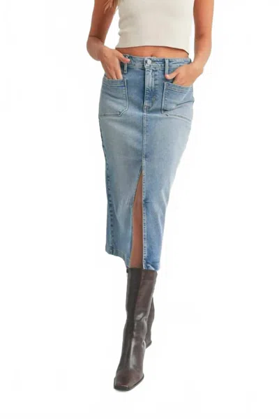 Just Black Denim Utility Midi Denim Skirt In Medium Wash In Blue