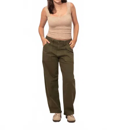 Just Black Denim Utility Pocket Seamed Wide Leg Barrel Jeans In Olive In Green