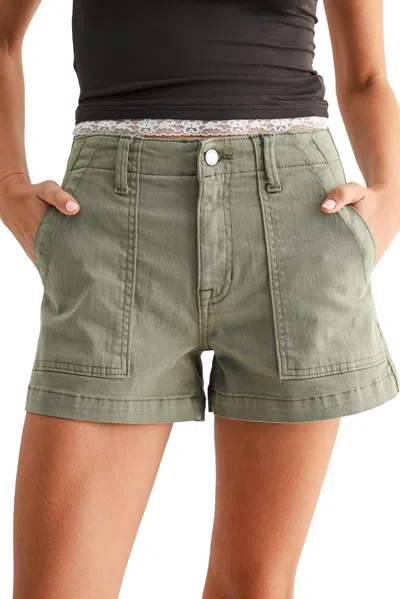 Just Black Denim Utility Trouser Short In Olive Green
