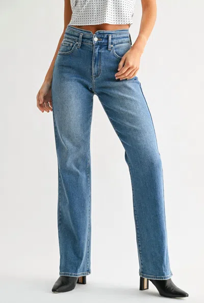 Just Black Denim Waistband Detail Wide Leg Denim In Blue In Multi
