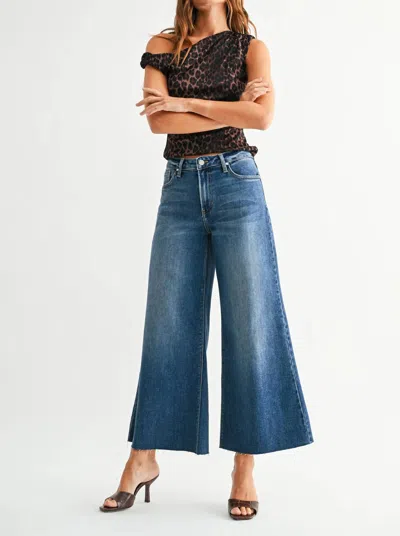 Just Black Denim Wide Leg Flare Crop Jeans In Medium Denim In Blue