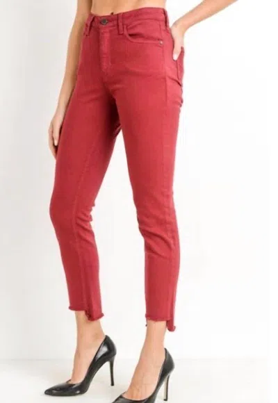 Just Black Denim Women's Crop Fray Step Hem Skinny Jeans In Red In Pink