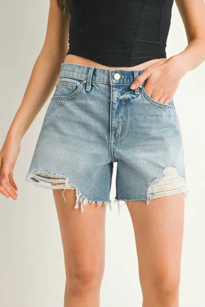 Just Black Denim Women's Vintage Distressed Shorts In Light Denim In Blue