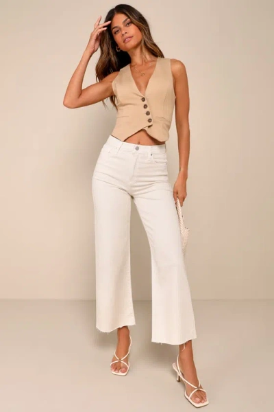 Just Black Stylish Promise Cream Wide-leg Raw Hem Jeans In White