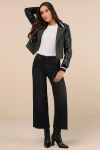 Just Black Stylish Promise Washed Black Wide-leg Raw Hem Jeans In Black