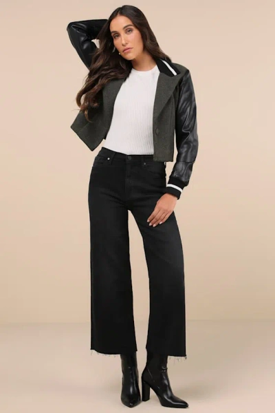 Just Black Stylish Promise Washed Black Wide-leg Raw Hem Jeans