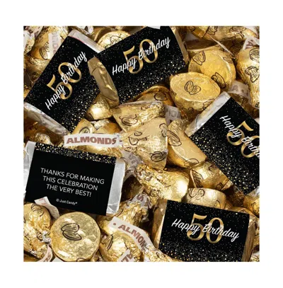 Just Candy 131 Pcs 50th Birthday Candy Party Favors Hershey's Miniatures And Kisses By  (1.65 Lbs App In Gold