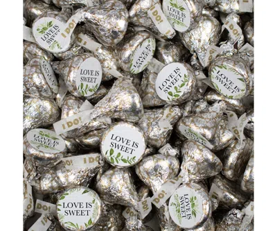 Just Candy 75ct Wedding Candy Favors Hershey's Kisses Milk Chocolate (75 Candies + 1 Sheet Stickers) Botanical In Silver
