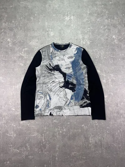 Pre-owned Just Cavalli 00s Cavalli Abstract Faces Painting Longsleeve 50 In Black