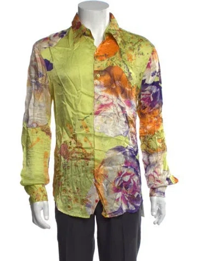 Pre-owned Just Cavalli 2000's Floral Print Shirt In Yellow
