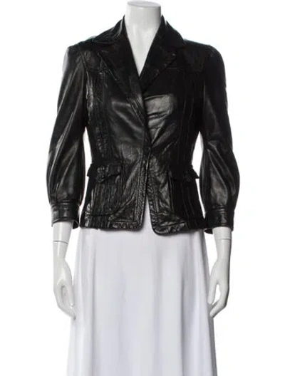 Pre-owned Just Cavalli 2000's Leather Biker Jacket In Black