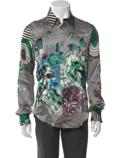 Pre-owned Just Cavalli 2000's Silk Denim Shirt In Gray