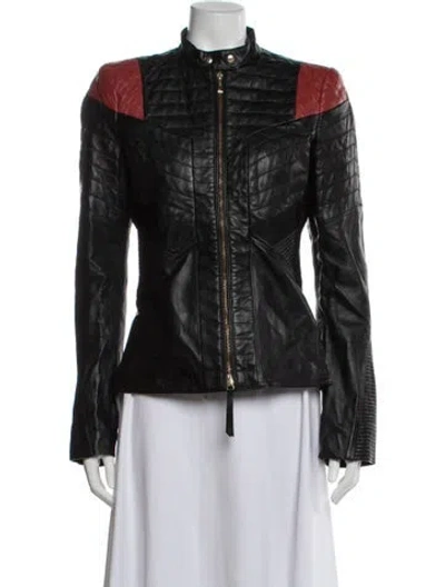 Pre-owned Just Cavalli 2013 Lamb Leather Biker Jacket In Black