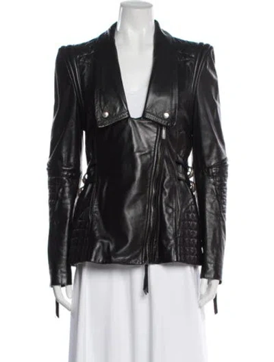 Pre-owned Just Cavalli 2013 Leather Biker Jacket In Black