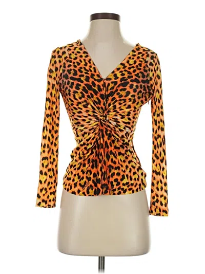 Pre-owned Just Cavalli 3/4 Sleeve Top Orange Plunge Neckline Tops