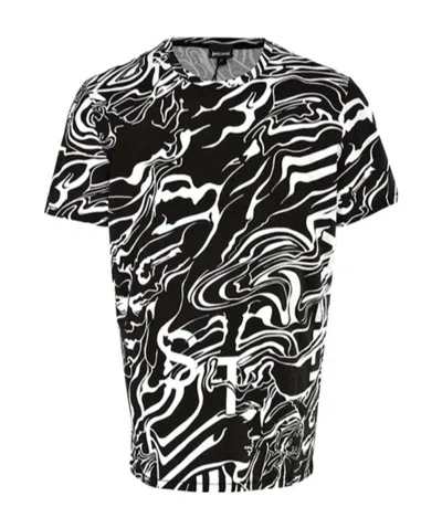 Just Cavalli Abstract Striped Printed T-shirt In Black