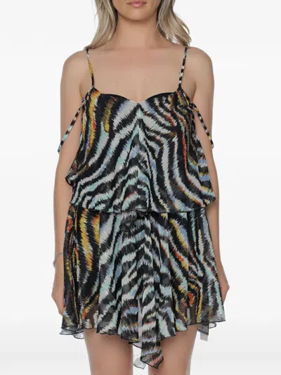 Just Cavalli Abstract-print Ruffled Mini Dress In Multi