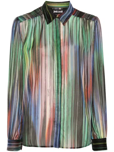 Just Cavalli All-over Logo-print Shirt In Black