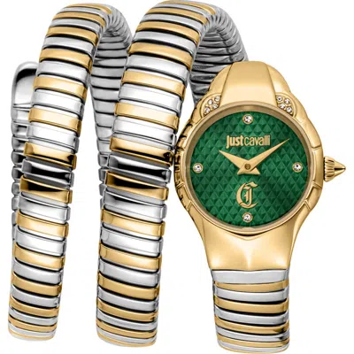 Just Cavalli Amanta Snake Wraparound Bracelet Watch, 22.5mm X 32.5mm In Silver/ Gold