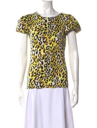 Pre-owned Just Cavalli Animal Print Crew Neck T-shirt In Yellow