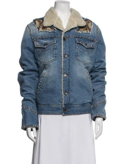 Pre-owned Just Cavalli Animal Print Denim Jacket W/ Tags In Blue