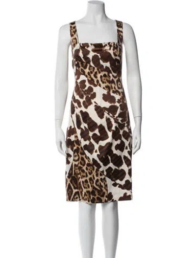 Pre-owned Just Cavalli Animal Print Knee-length Dress In Brown