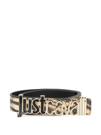 Just Cavalli Jc Patent Leather Belt Printed Leather Belt In Brown