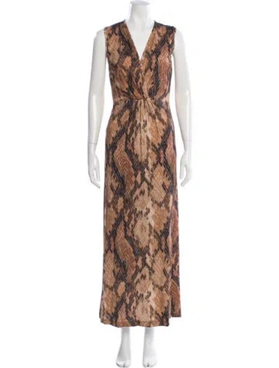Pre-owned Just Cavalli Animal Print Long Dress In Brown